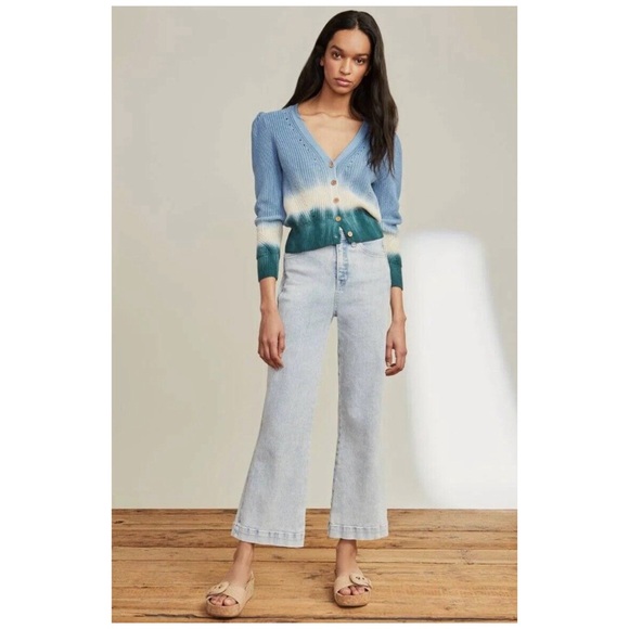 Veronica Beard Parula Dip-Dye Puff-Sleeve Cardigan Large - Picture 5 of 6